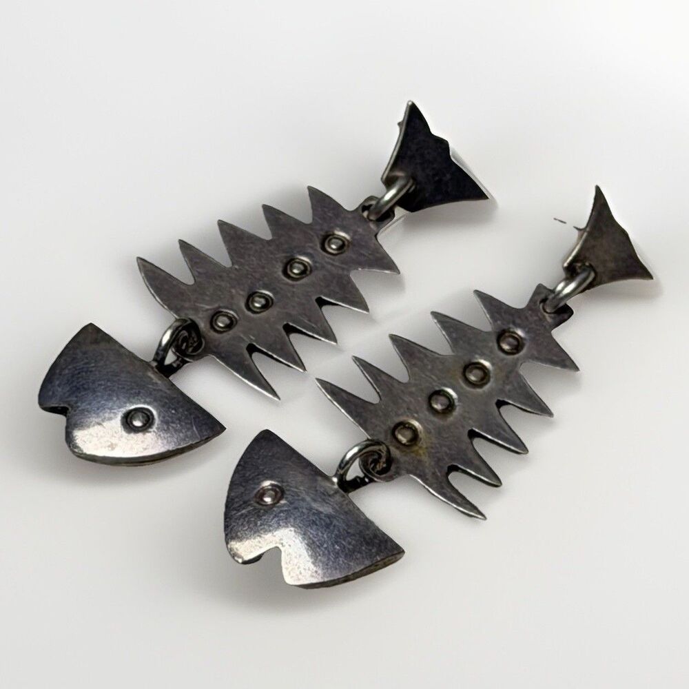 Vintage 925 BOMA Fishbone Sterling Silver Earrings